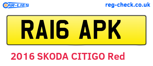 RA16APK are the vehicle registration plates.