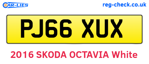 PJ66XUX are the vehicle registration plates.