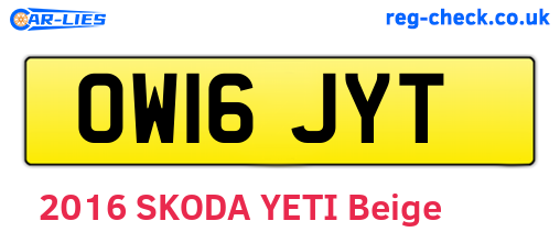 OW16JYT are the vehicle registration plates.