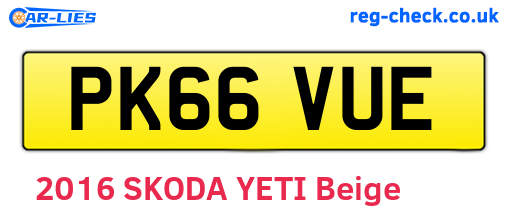 PK66VUE are the vehicle registration plates.