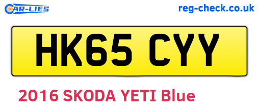 HK65CYY are the vehicle registration plates.