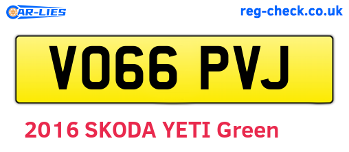 VO66PVJ are the vehicle registration plates.