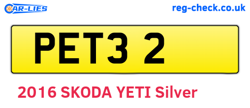 PET32 are the vehicle registration plates.