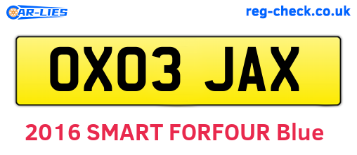 OX03JAX are the vehicle registration plates.