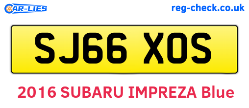 SJ66XOS are the vehicle registration plates.