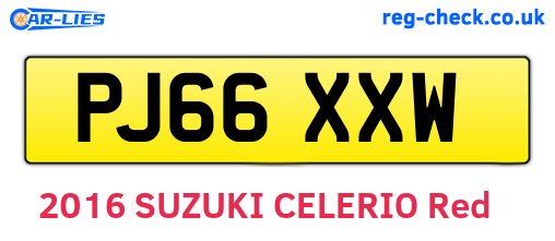 PJ66XXW are the vehicle registration plates.