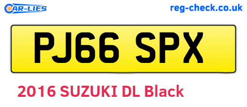 PJ66SPX are the vehicle registration plates.