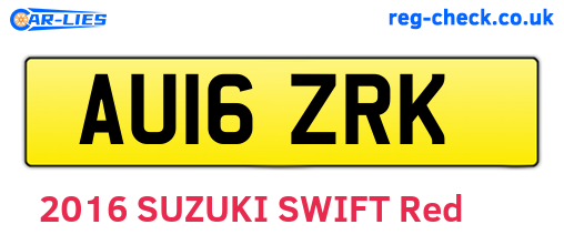 AU16ZRK are the vehicle registration plates.