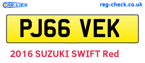 PJ66VEK are the vehicle registration plates.