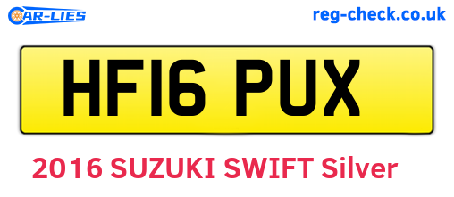 HF16PUX are the vehicle registration plates.