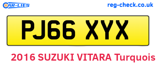 PJ66XYX are the vehicle registration plates.