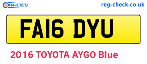 FA16DYU are the vehicle registration plates.