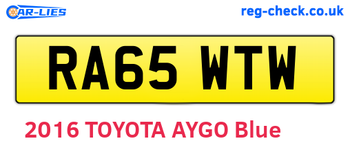 RA65WTW are the vehicle registration plates.