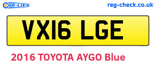 VX16LGE are the vehicle registration plates.