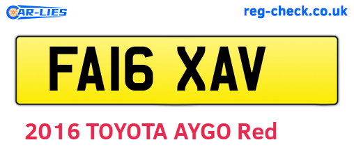 FA16XAV are the vehicle registration plates.