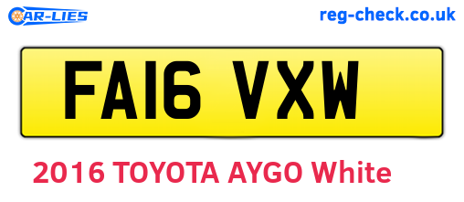 FA16VXW are the vehicle registration plates.