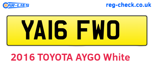 YA16FWO are the vehicle registration plates.