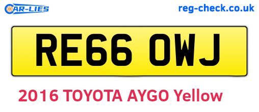 RE66OWJ are the vehicle registration plates.