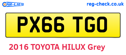PX66TGO are the vehicle registration plates.