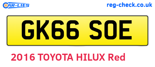 GK66SOE are the vehicle registration plates.
