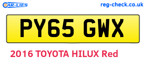 PY65GWX are the vehicle registration plates.