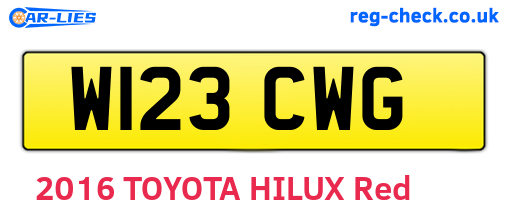 W123CWG are the vehicle registration plates.