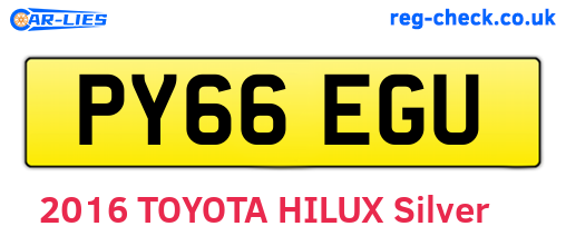 PY66EGU are the vehicle registration plates.
