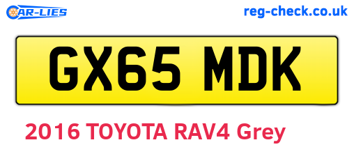 GX65MDK are the vehicle registration plates.