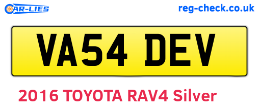 VA54DEV are the vehicle registration plates.