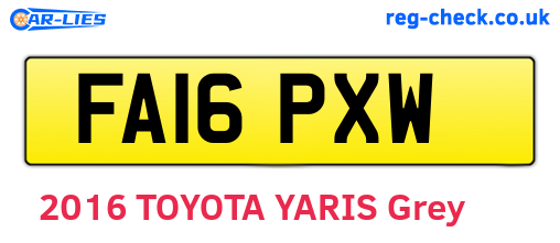 FA16PXW are the vehicle registration plates.