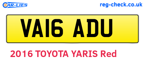 VA16ADU are the vehicle registration plates.