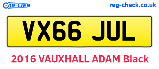 VX66JUL are the vehicle registration plates.