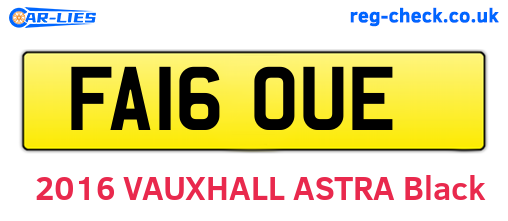 FA16OUE are the vehicle registration plates.