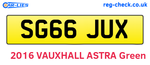 SG66JUX are the vehicle registration plates.