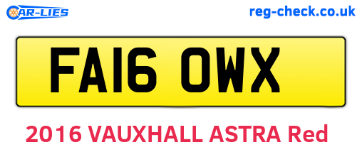 FA16OWX are the vehicle registration plates.