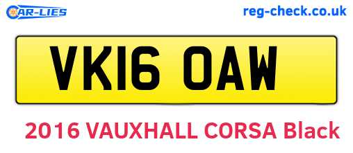 VK16OAW are the vehicle registration plates.