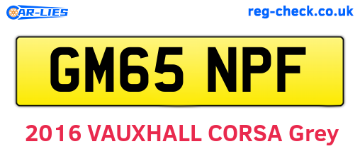 GM65NPF are the vehicle registration plates.