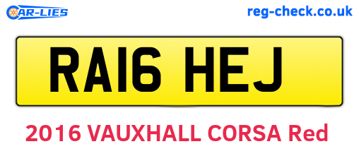RA16HEJ are the vehicle registration plates.