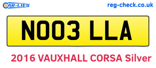 NO03LLA are the vehicle registration plates.