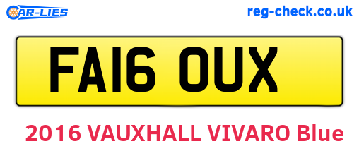 FA16OUX are the vehicle registration plates.