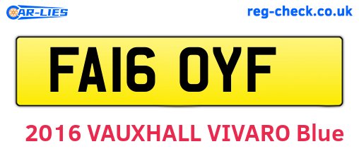 FA16OYF are the vehicle registration plates.