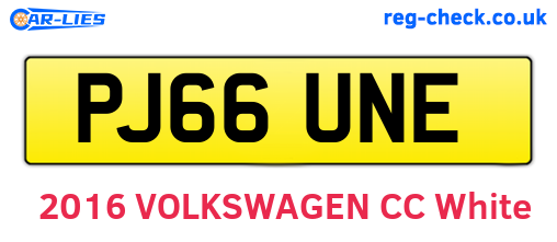 PJ66UNE are the vehicle registration plates.