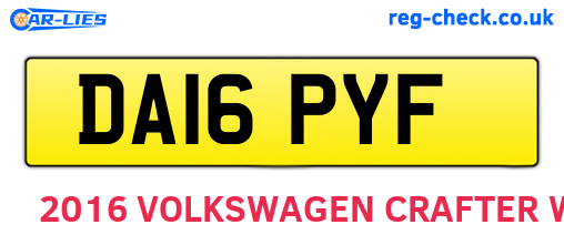 DA16PYF are the vehicle registration plates.