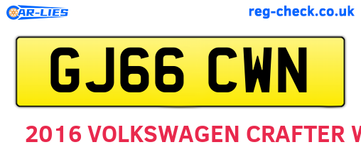 GJ66CWN are the vehicle registration plates.
