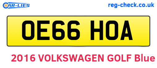 OE66HOA are the vehicle registration plates.