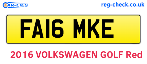 FA16MKE are the vehicle registration plates.