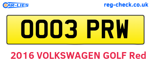 OO03PRW are the vehicle registration plates.
