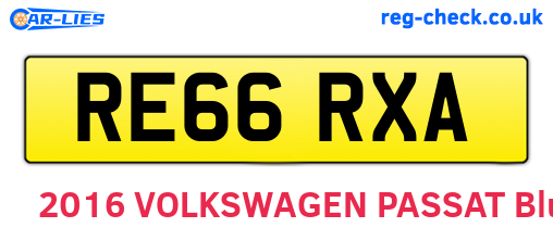 RE66RXA are the vehicle registration plates.