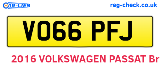 VO66PFJ are the vehicle registration plates.
