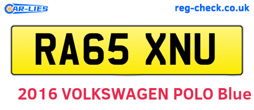 RA65XNU are the vehicle registration plates.